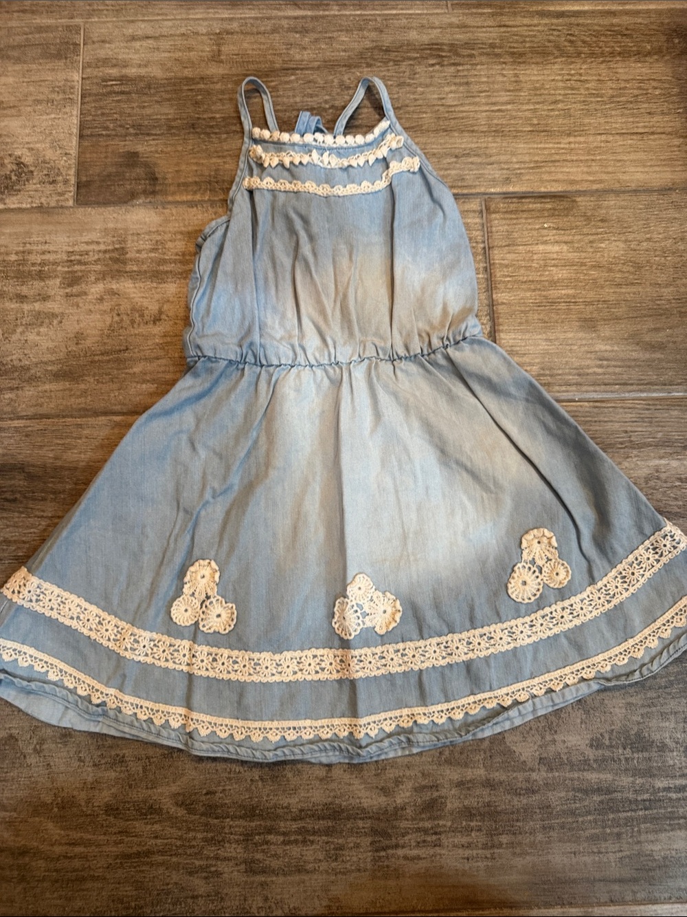 Hannah Banana Light Blue Sundress with Cream Crochet Trim